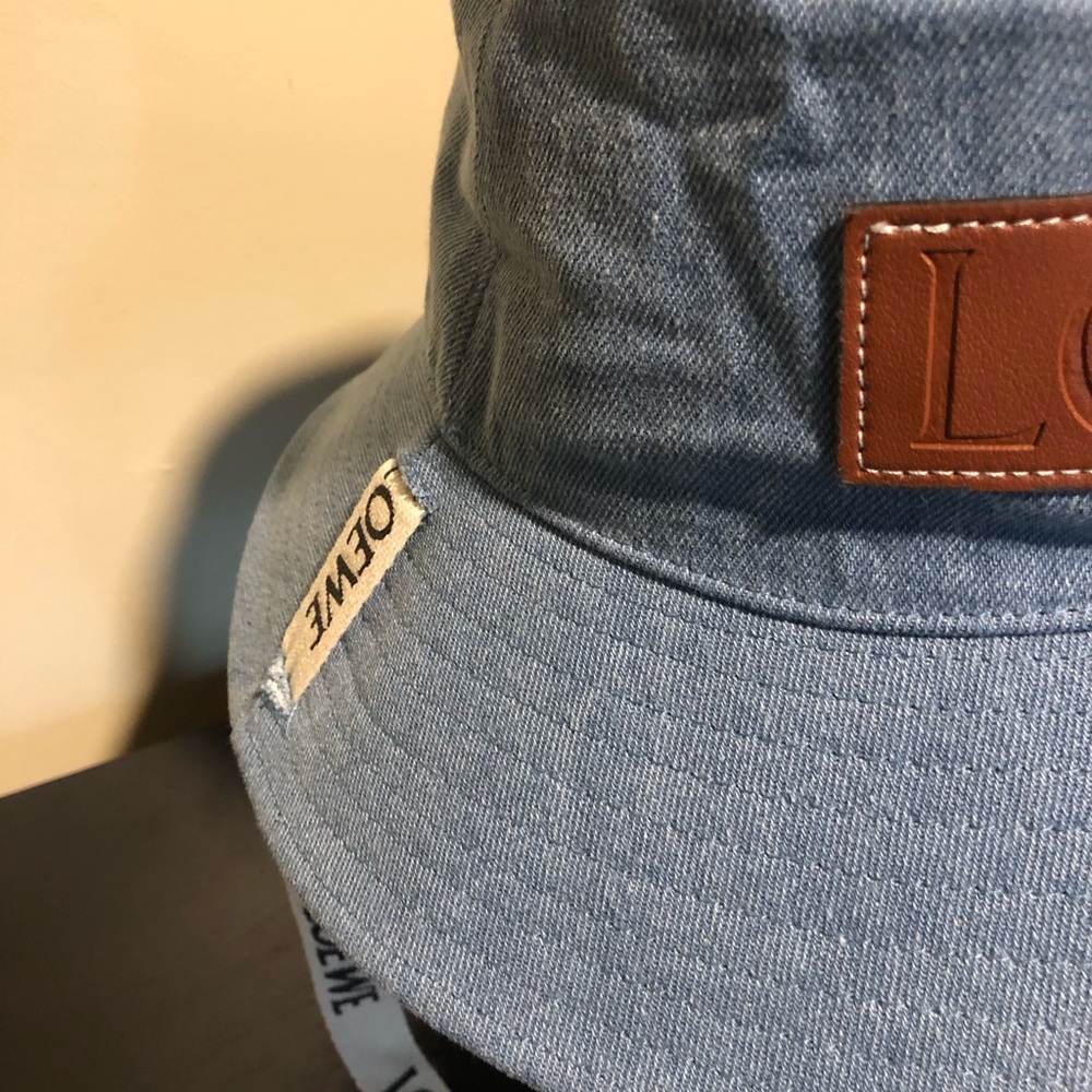 Loewe Denim Bucket Hat with Tan Leather Logo Patch - Picture 3 of 5